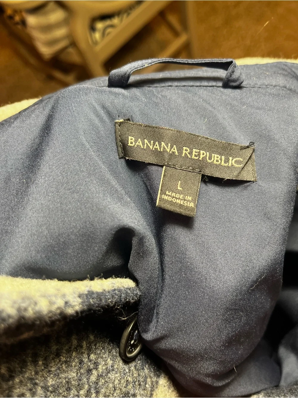 Men's Navy and Gray Plaid Button-Up Jacket Banana Republic size large